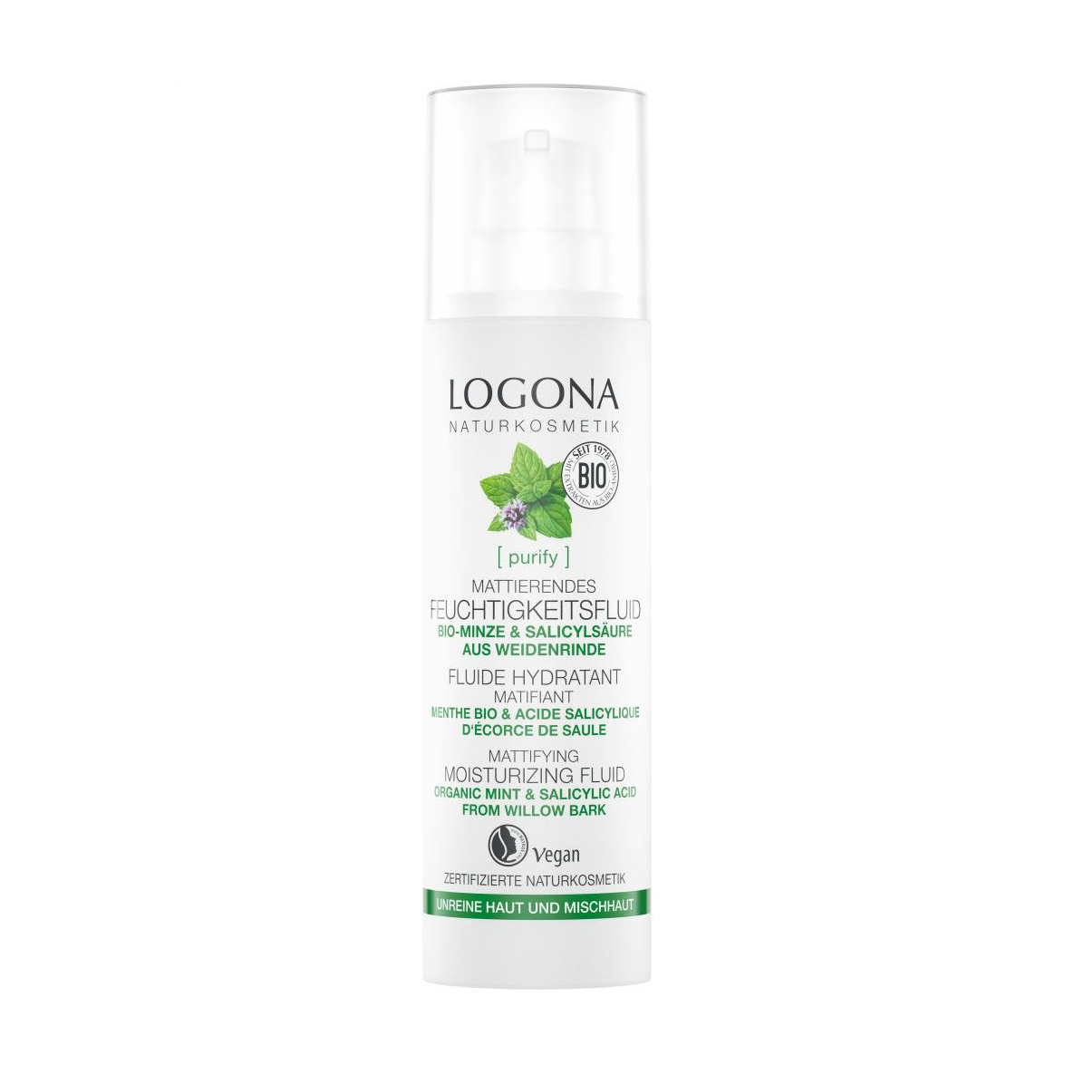 Зволожувальний крем-флюїд для обличчя Logona Facial Care Moisture Fluid Organic Mint, 30 мл